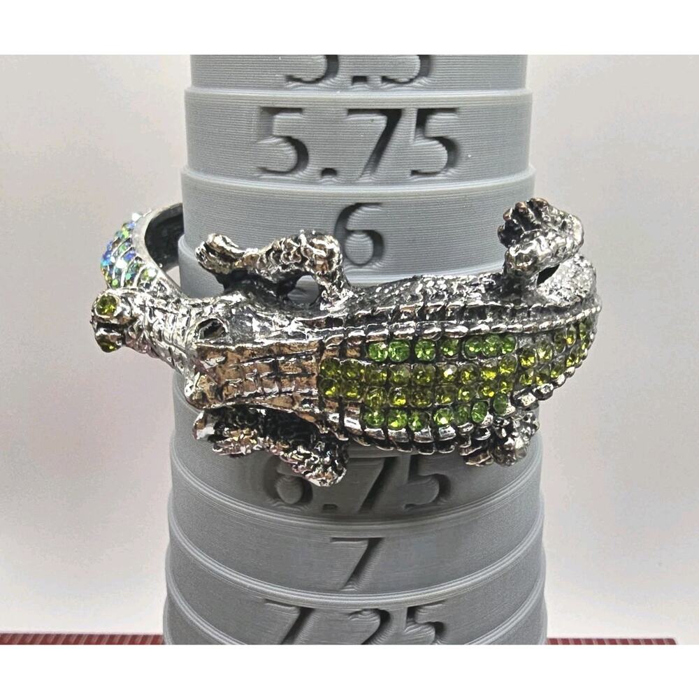 Bracelet Alligator Crocodile Green Blue Rhinestones Pave Setting Hinged Cuff - Picture 3 of 11